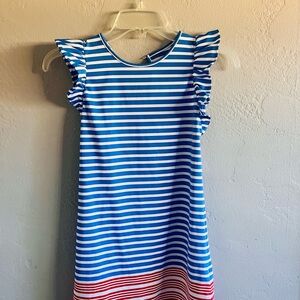 Girls Striped Blue and Red Swim Dress